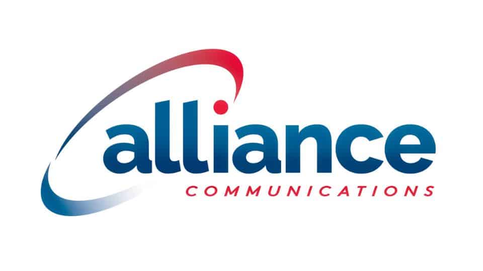 Alliance Communications Logo: Text in blue and red