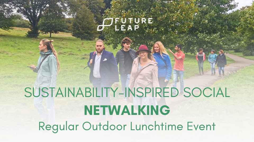 netwalking event banner with people walking in park