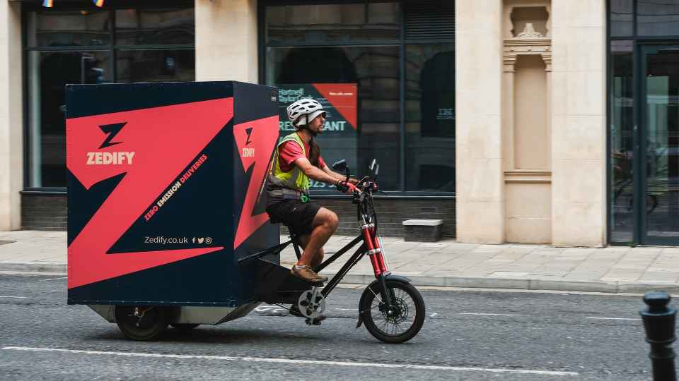 Man riding zedify cargo bike in Bristol