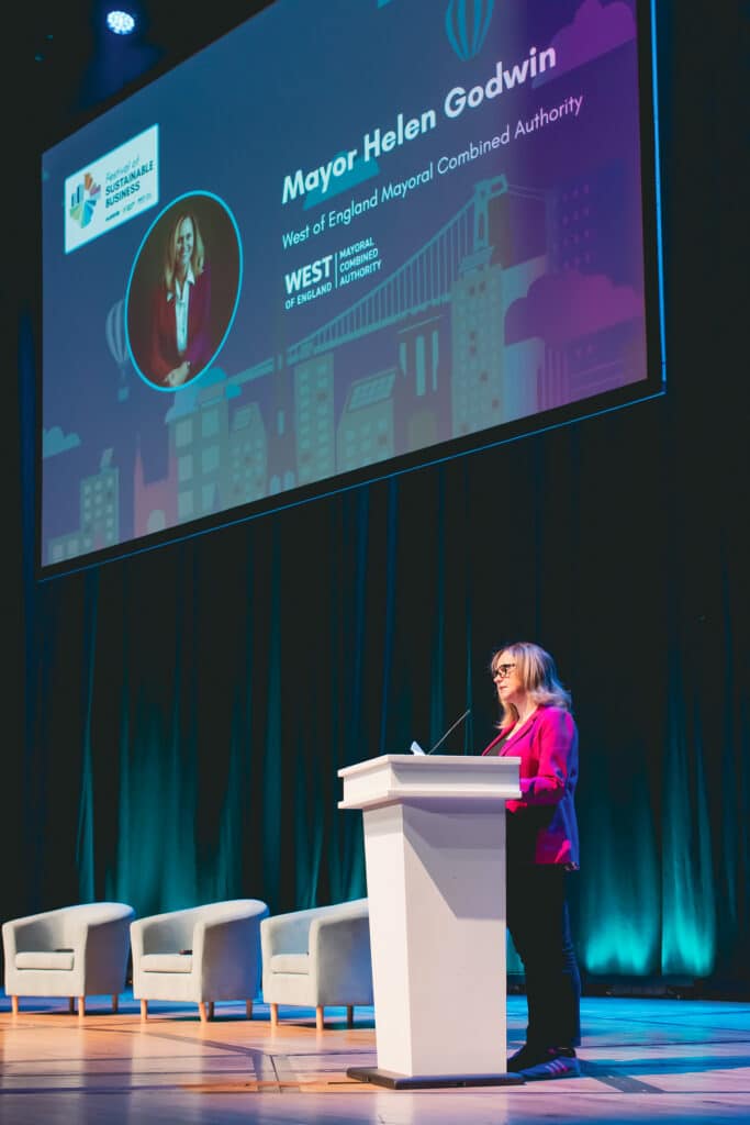 Mayor Helen Godwin on stage at Festival of Sustainable Business