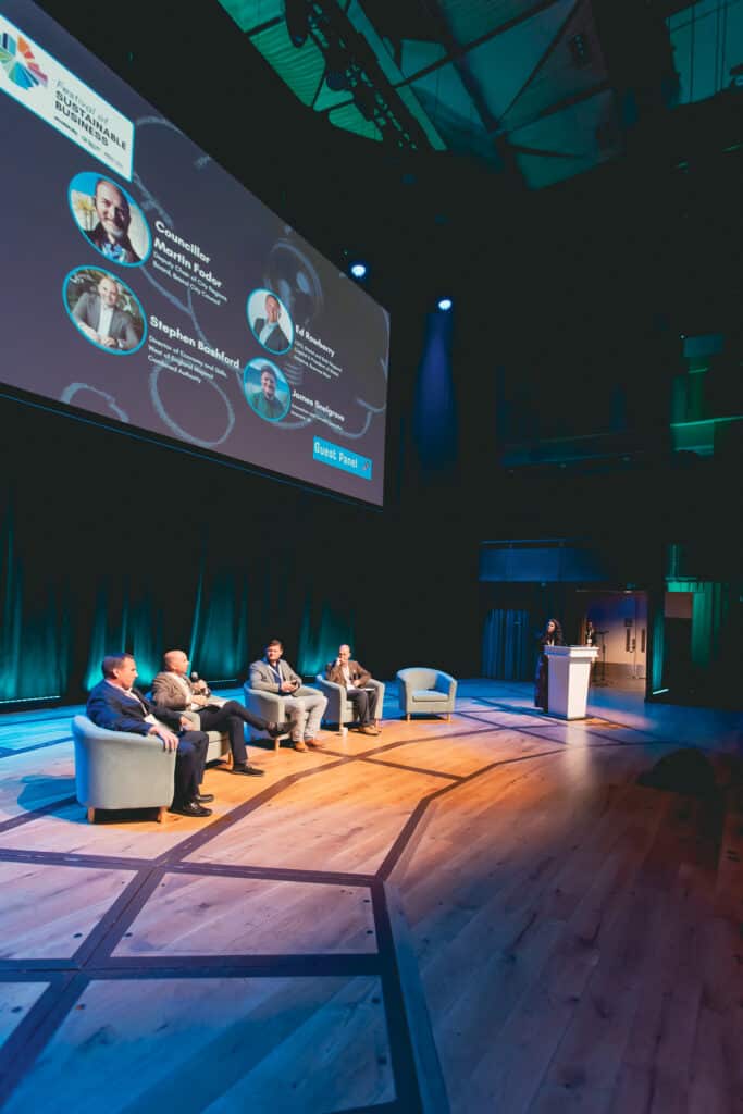 Funding and growth focused session on stage at Beacon Hall at Festival of Sustainable Business 2025