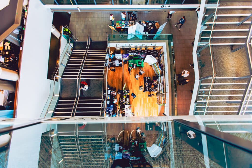 A view from the top of the Exhibition across Bridgehouse, Bristol Beacon at Festival of Sustainable Business 2025