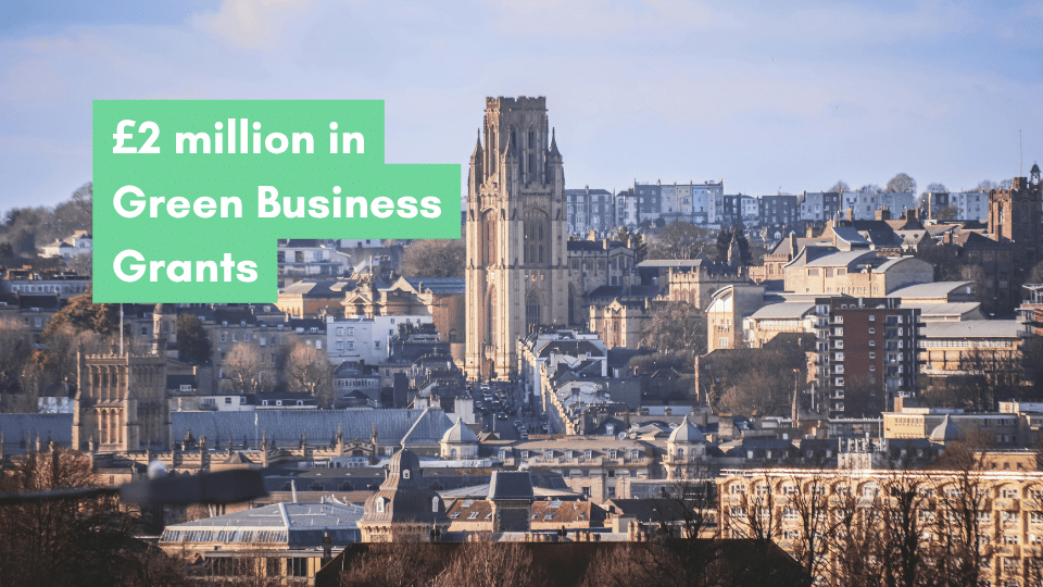 Image of Park Street, Clifton, Bristol from above with overlay text '£2 million in Green Business Grants'